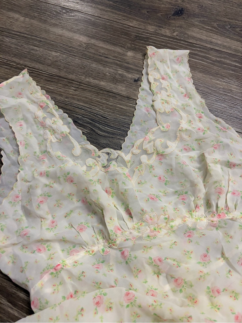 50s/60s European Vintage Garden Floral Maxi Slip Dress Tie Back (Cream/Multi)M/L - Picture 3 of 10